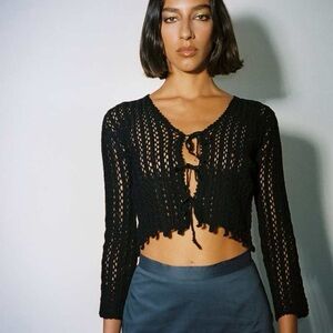 Mozh mozh cotton crochet cardigan black Small